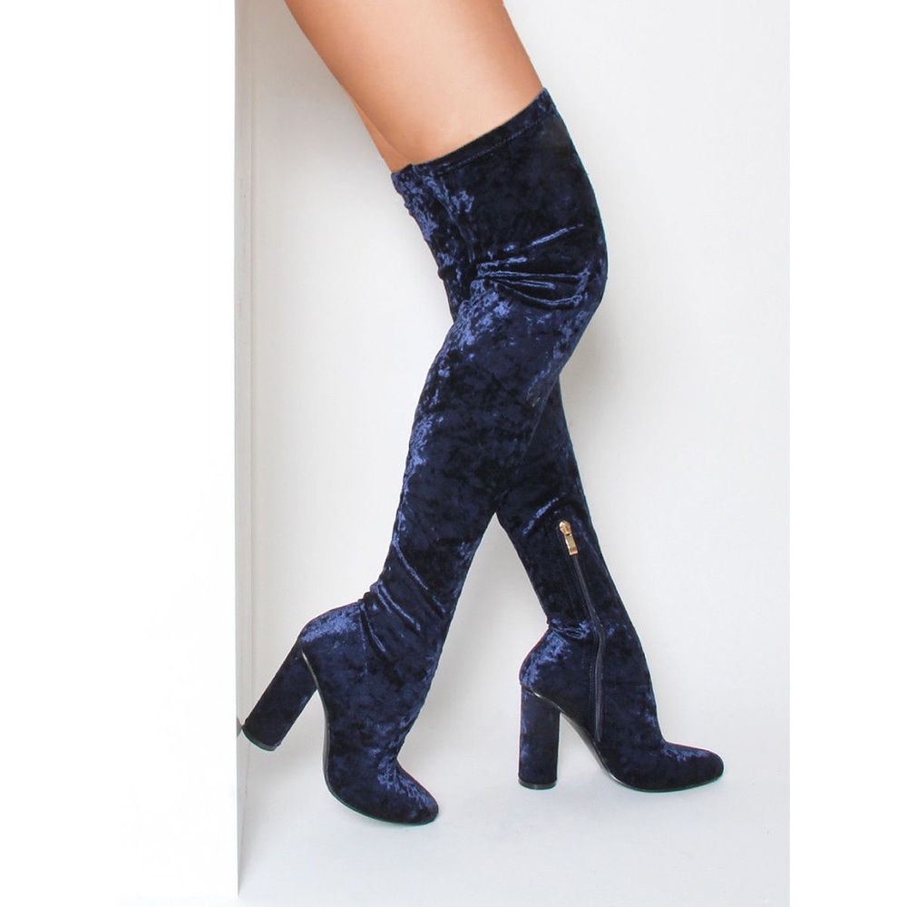 Velvet Navy, heeled boots